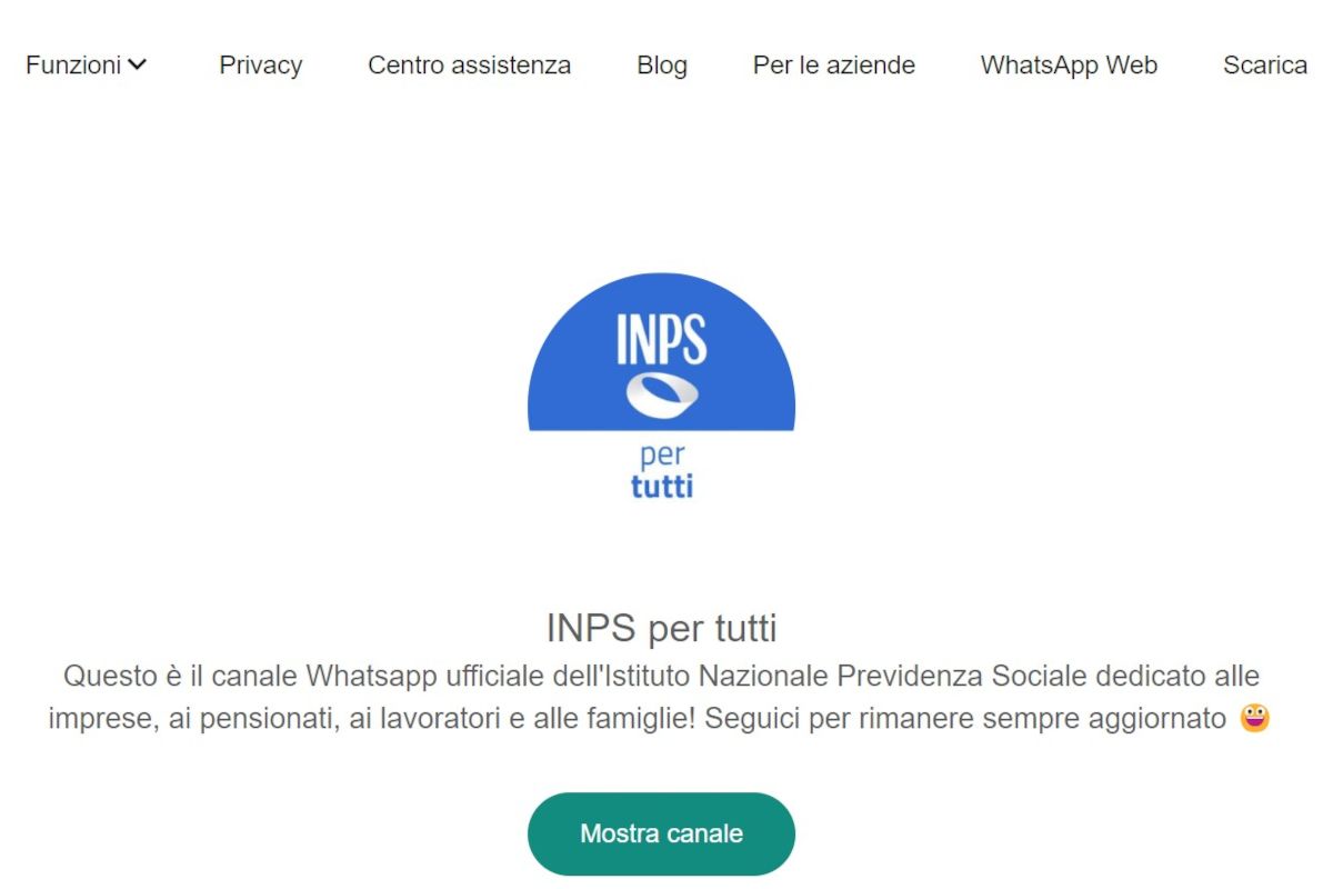 Canale WhatsApp INPS per tutti